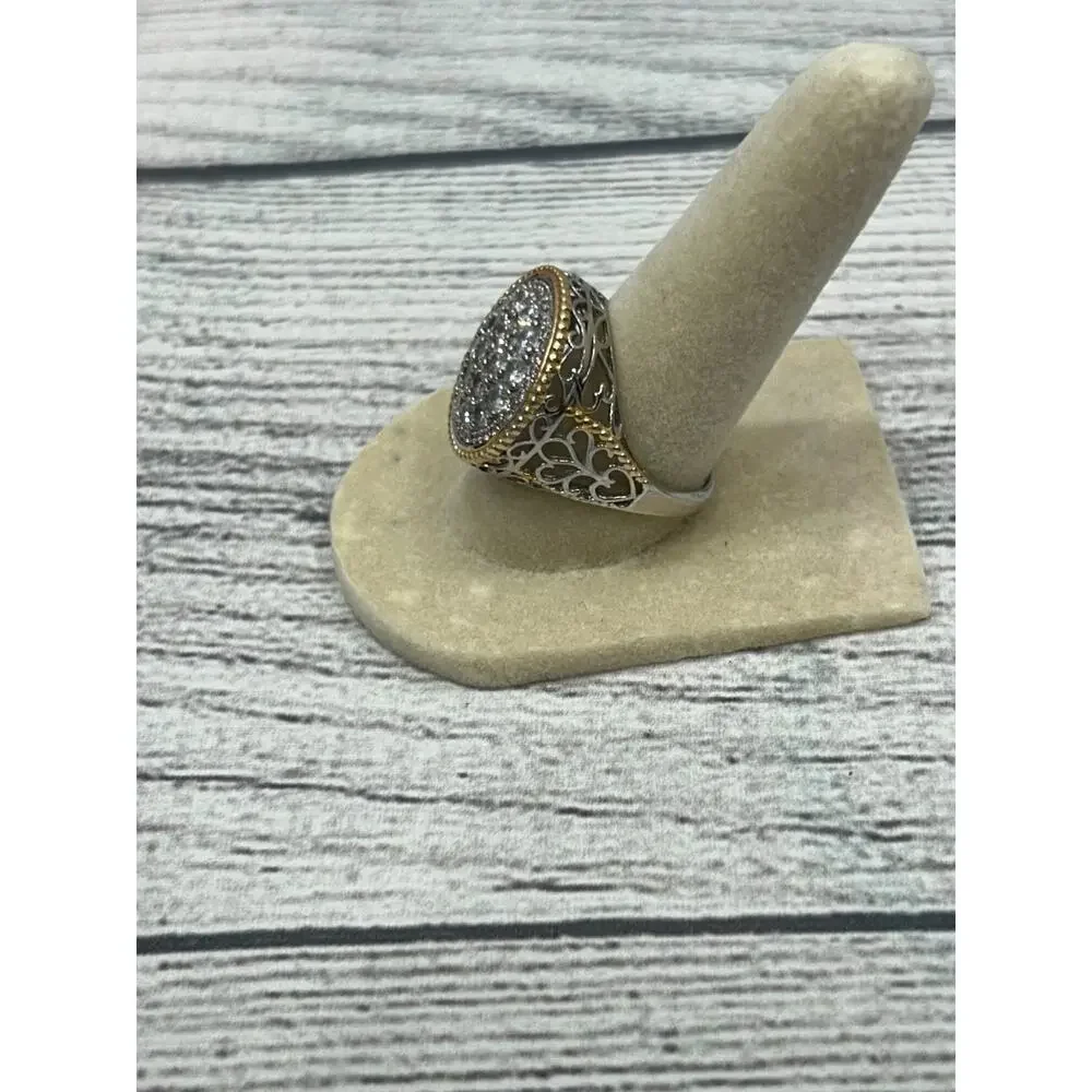 YGI Silver & Gold Cubic Zirconia Rhodium Round Sterling Silver 925 Ring Size 7.5